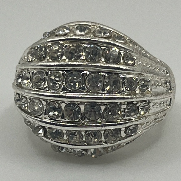 Silver Crystal Dome Statement Ring – Adjustable Size 7-9 - Picture 2 of 4
